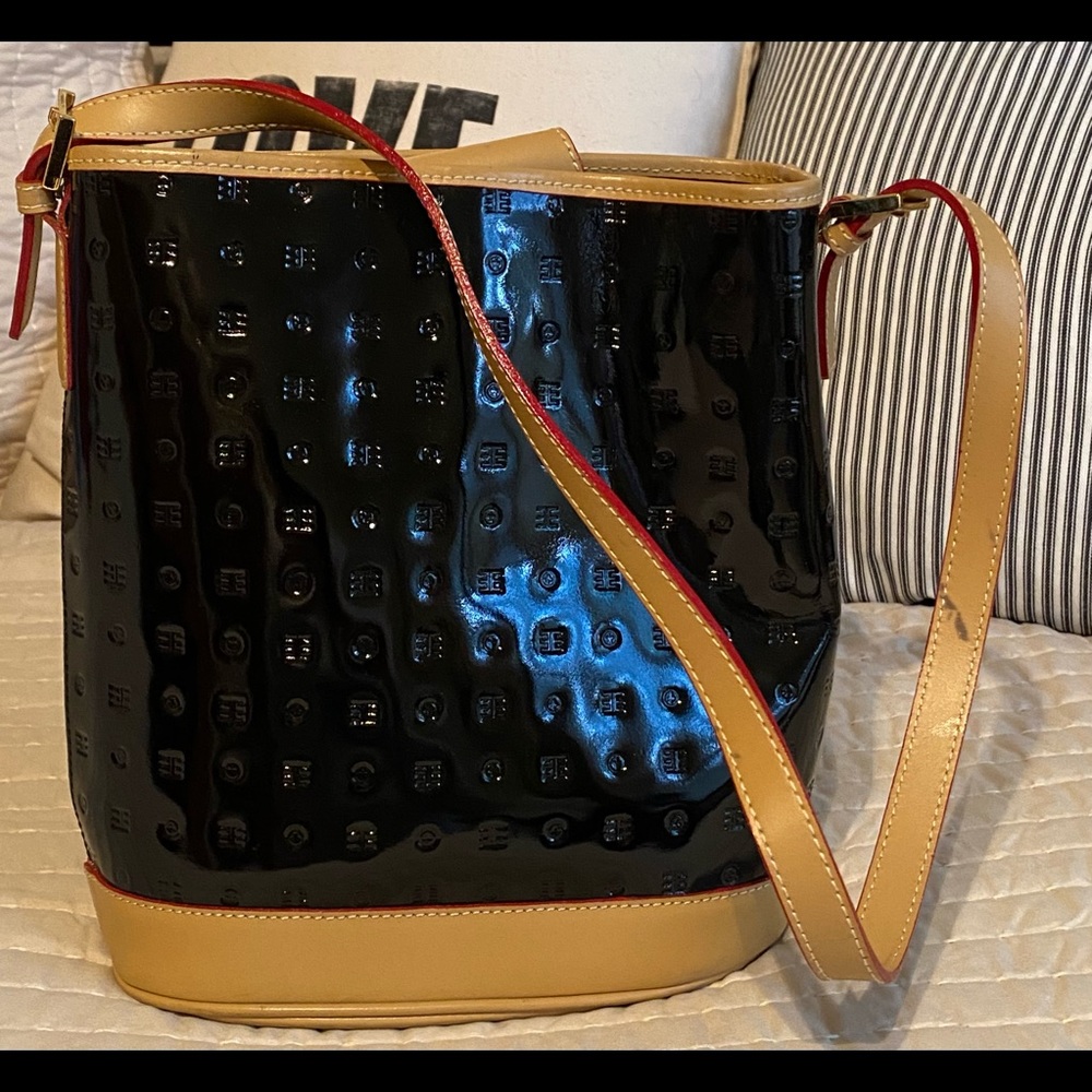 Arcadia Genuine Black Patent Leather Handbag